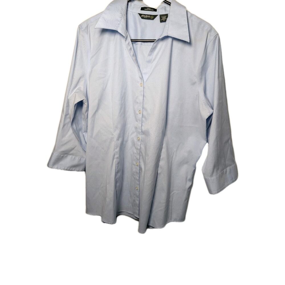 Eddie Bauer Blue Blouse Top Wrinkle Resistant Shirt Tunic Womens SIZE XL Preppy
